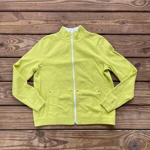 Belford Pima Cotton Neon Yellow/Lime Zip Up Sweater Off Shoulder Knit Jacket